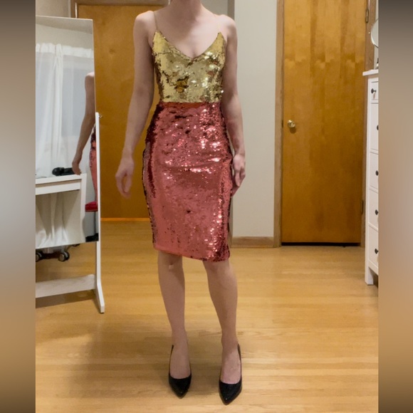 Pink & Gold Sequinned Marciano Party Dress - Picture 3 of 13